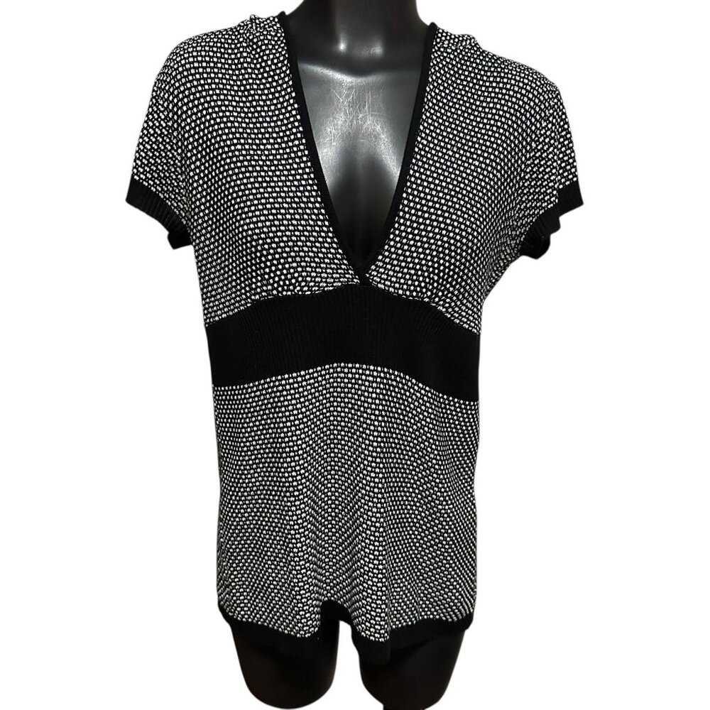 Rue21 Women's Large Hooded Empire Waist Top Black White Short Sleeve